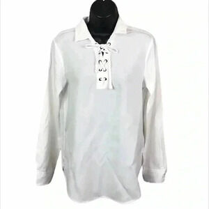 Anthropologie Cloth & Stone Lace Up Long Sleeve White Top Tunic Blouse Size S—A5